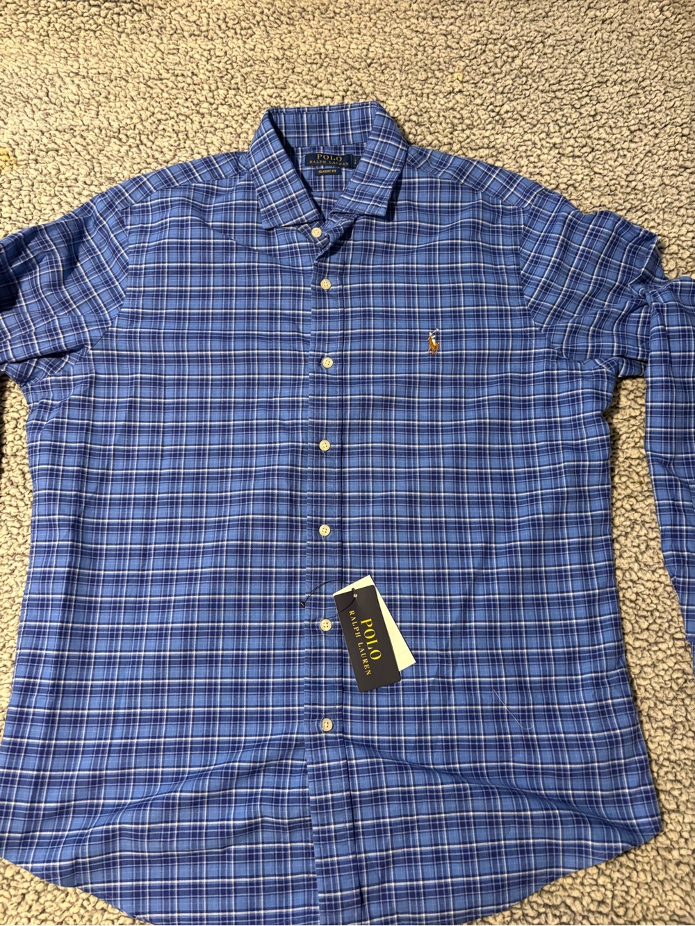 Polo Ralph Lauren Men’s Size Large Blue Checkered Classic Fit Button Up shirt NW